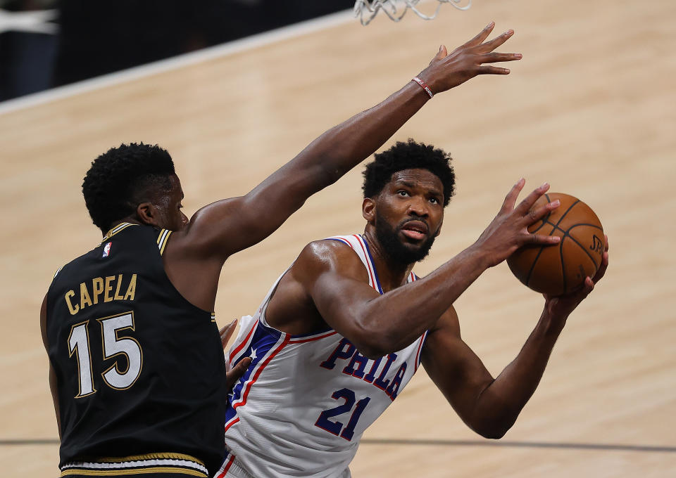 Joel Embiid of the Philadelphia 76ers during the 2021 NBA Eastern Conference semi-finals. 