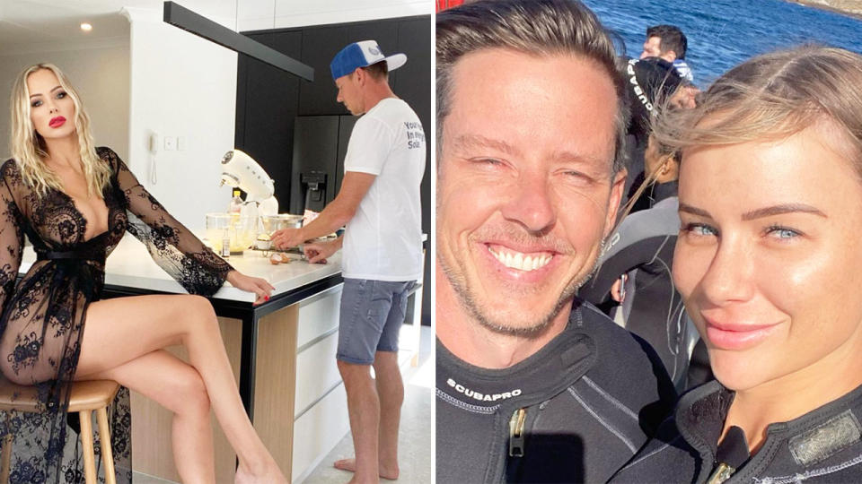 James Courtney and girlfriend Teagan Woodford are seen here in Instagram posts on the star's page.