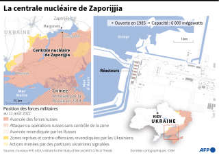 Carte montrant la centrale nucléaire de Zaporijjia en Ukraine, au 12 août 2022