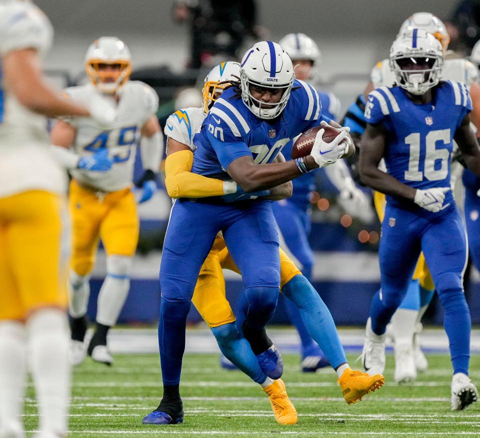 Indianapolis Colts tight end Jelani Woods is working through a hamstring issue during his second offseason as a pro.