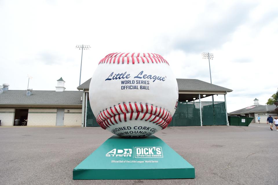 Aug 23, 2023; Williamsport, PA, USA; A general view of the large baseball decoration at Lamade Stadium. Mandatory Credit: Evan Habeeb-USA TODAY Sports