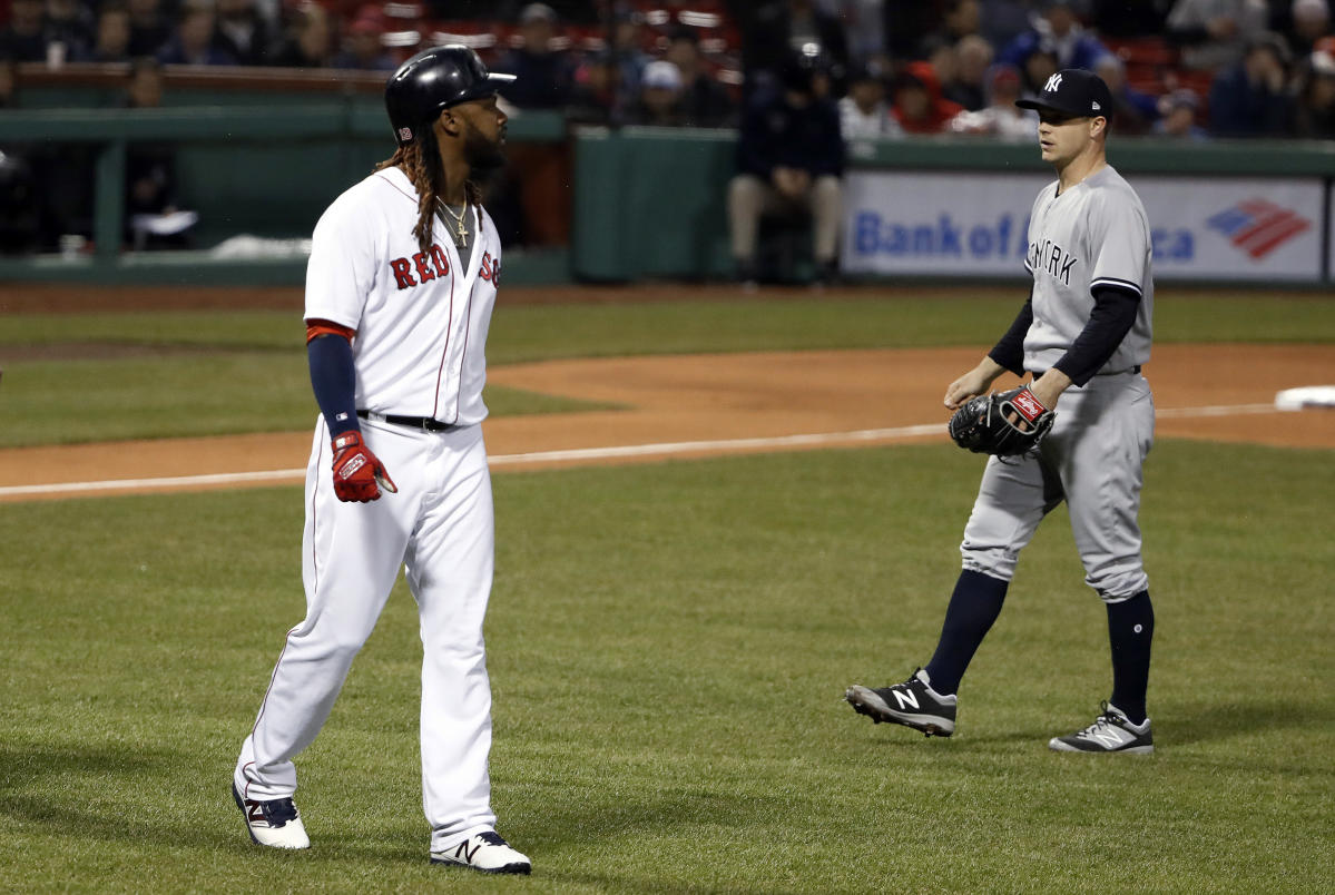 New York Yankees and Boston Red Sox brawl after batter hit by 98mph pitch, The Independent