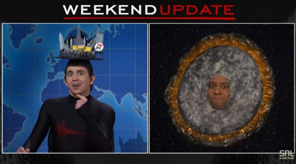 Monday’s solar eclipse had a knock-down, drag-out fight with Friday’s NYC-area earthquake on Saturday Night Live Weekend Update sketch. YouTube/SNL