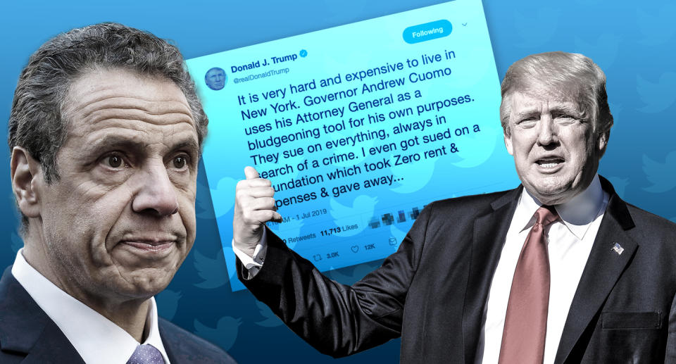 New York Gov. Andrew Cuomo and President Trump (Yahoo News photo Illustration; photos: AP, Getty Images)