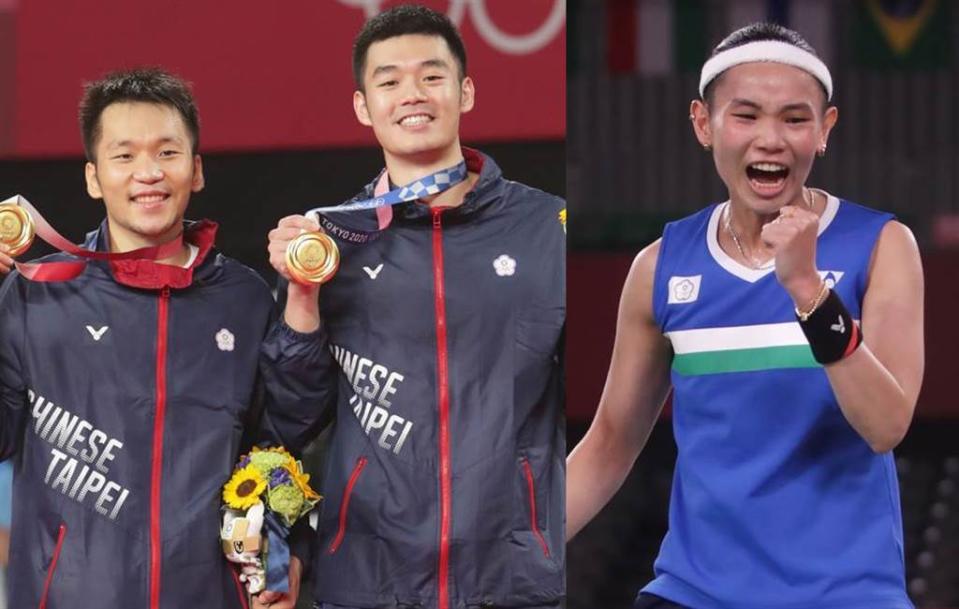台灣羽球國手王齊麟和李洋奪下男子雙打奧運金牌，戴資穎獲得女單銀牌。（圖／季志翔攝）