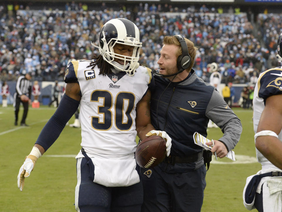 Running back Todd Gurley and coach Sean McVay lead the Rams back into the playoffs. (AP)