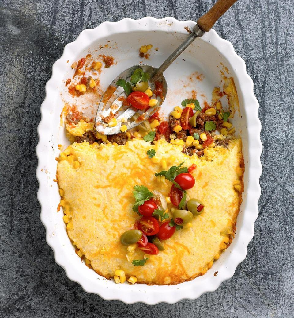 Hamburger, salsa, and corn are covered with corn bread for a bake that's homey and quick.