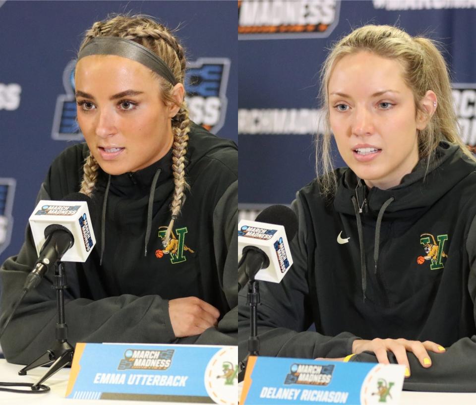 Vermont women's basketball players Emma Utterback, left, and Delaney Richason will return for their extra year of eligibility for the 2023-24 season.