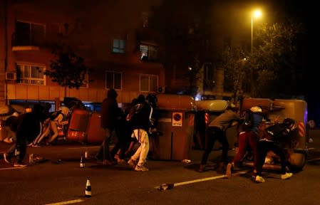 Separatists protest after a verdict in a trial over a banned Catalonia's independence referendum in Barcelona