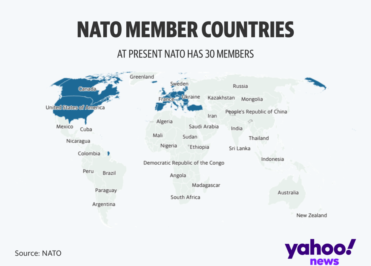 Nato currently has 30 member countries but is expanding with the additions of Finland and Sweden. (Yahoo News UK)