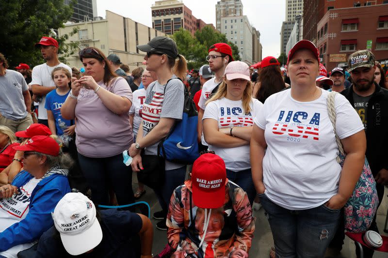 Supporters wait outside the venue for U.S. President Donald Trump's rally in Tulsa