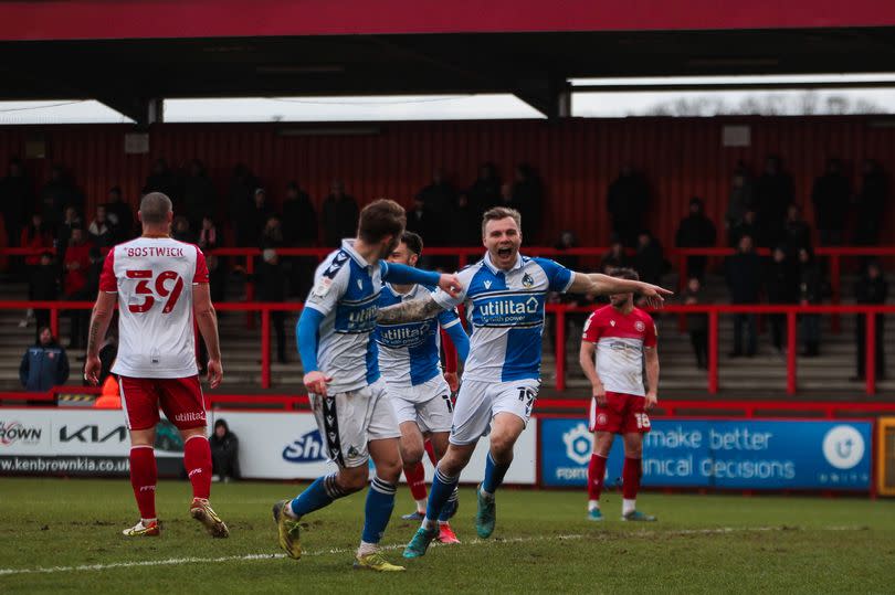 Harry Anderson celebrates scoring for Bristol Rovers against Stevenage -Credit:Will Cooper/JMP