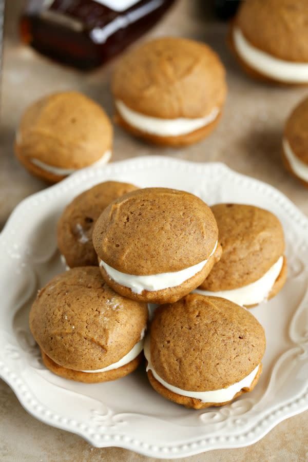 <p>Spruce up your traditional cookie recipes by making them into whoopie pies. Just add frosting in between two cookies! </p><p><strong>Get the recipe at <a href="http://foodfolksandfun.net/2011/09/pumpkin-whoopie-pies/" rel="nofollow noopener" target="_blank" data-ylk="slk:Food, Folks and Fun;elm:context_link;itc:0;sec:content-canvas" class="link ">Food, Folks and Fun</a>. </strong></p>