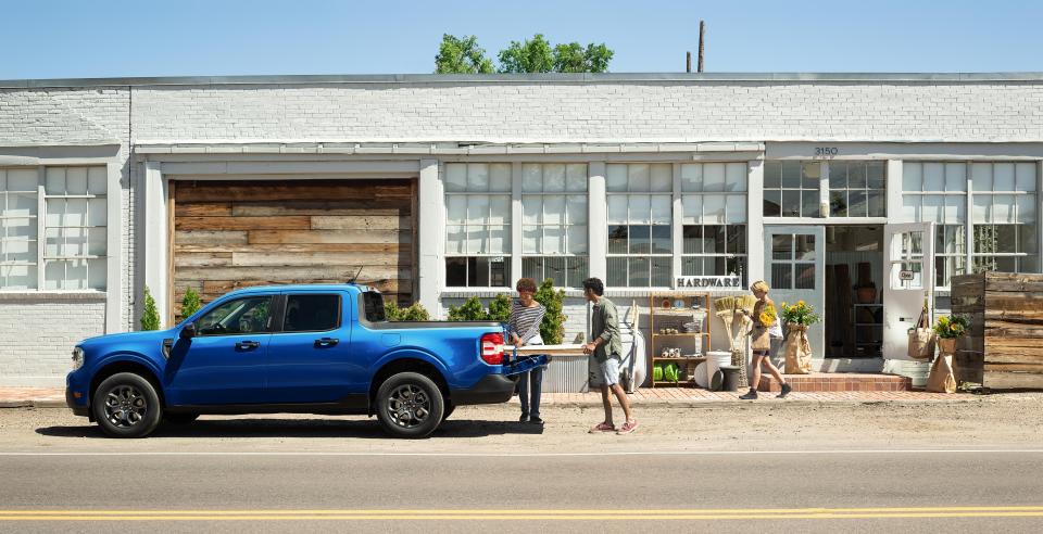 Ford Motor Company sees a continued strong response to the Ford Maverick, which increased its factory production in 2023 to accommodate demand. This image is a 2024 Ford Maverick pickup truck.