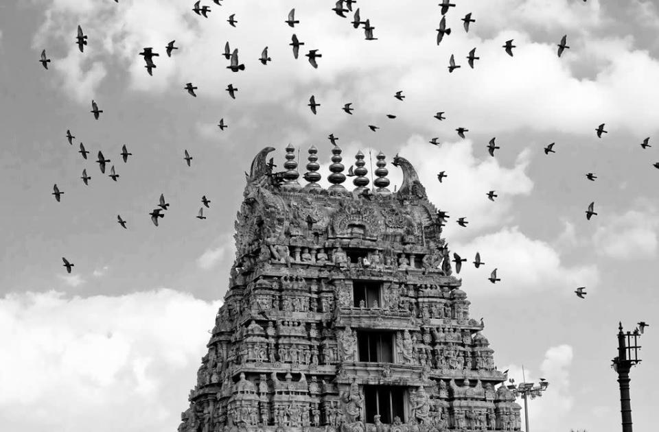 The main entrance to the complex is crowned by a Rajagopura built during the days of Vijayanagara empire. The Rajagopura is a five-storey structure comprising idols of Lord Vishnu in different incarnations, as well as erotic idols.