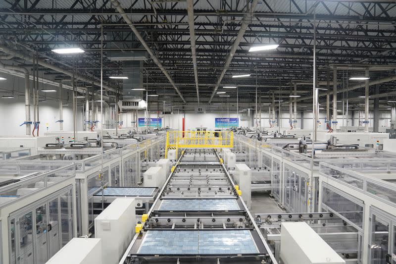 FILE PHOTO: Solar panels are built at the QCells solar energy manufacturing factory in Dalton