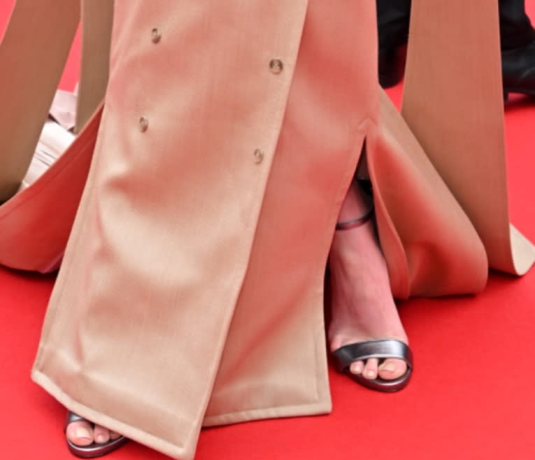 A closer look at the strappy stilettos worn by Coco Rocha at "The Apprentice" screening at Cannes Film Festival