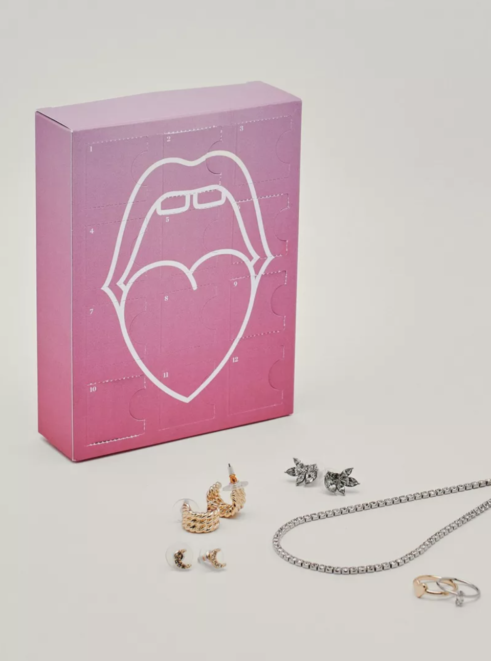 Nasty Gal 12 Days Of Recycled Jewellery Advent Calendar in pink box with earrings and necklace