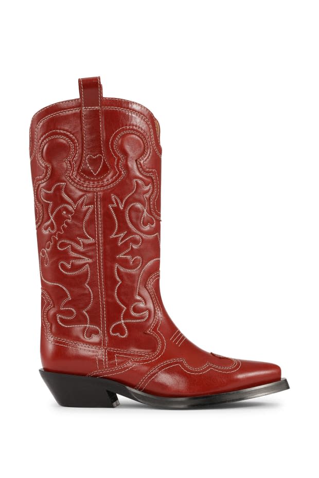 <p>Ganni Embroidered Western Boots, $725, <a href="https://shop-links.co/cihxzd0CgXw" rel="nofollow noopener" target="_blank" data-ylk="slk:available here;elm:context_link;itc:0;sec:content-canvas" class="link ">available here</a></p>