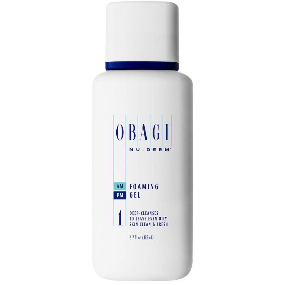 <p><a href="https://go.redirectingat.com?id=74968X1596630&url=https%3A%2F%2Fwww.dermstore.com%2Fobagi-medical-nu-derm-foaming-gel-200ml%2F14920303.html&sref=https%3A%2F%2F" rel="nofollow noopener" target="_blank" data-ylk="slk:Shop Now;elm:context_link;itc:0;sec:content-canvas" class="link ">Shop Now</a></p><p>Foaming Cleanser</p><p>dermstore.com</p><p>$45.00</p>