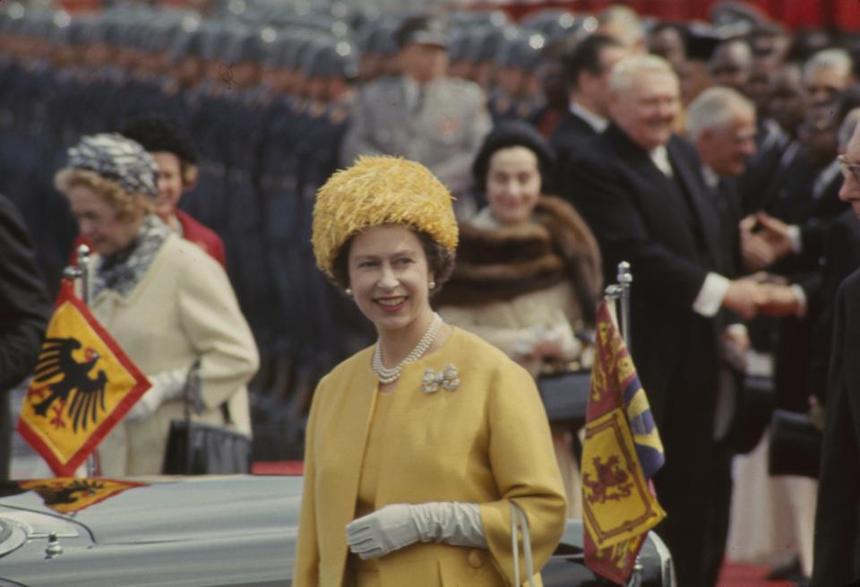 1965: Queen Elizabeth II arrives in Munich on an official visit to West Germany on May 27, 1965.