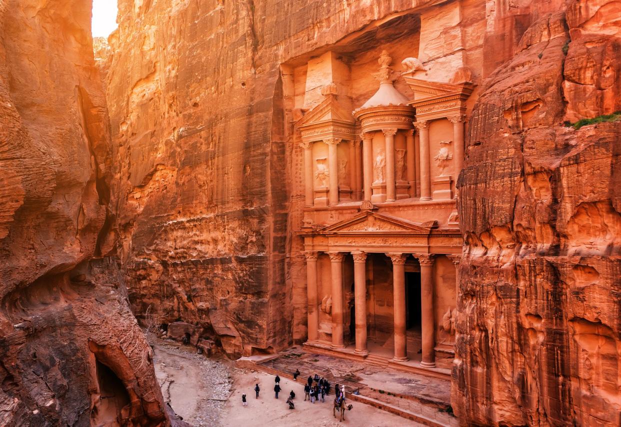 Al Khazneh, Petra, Jordan with sun setting