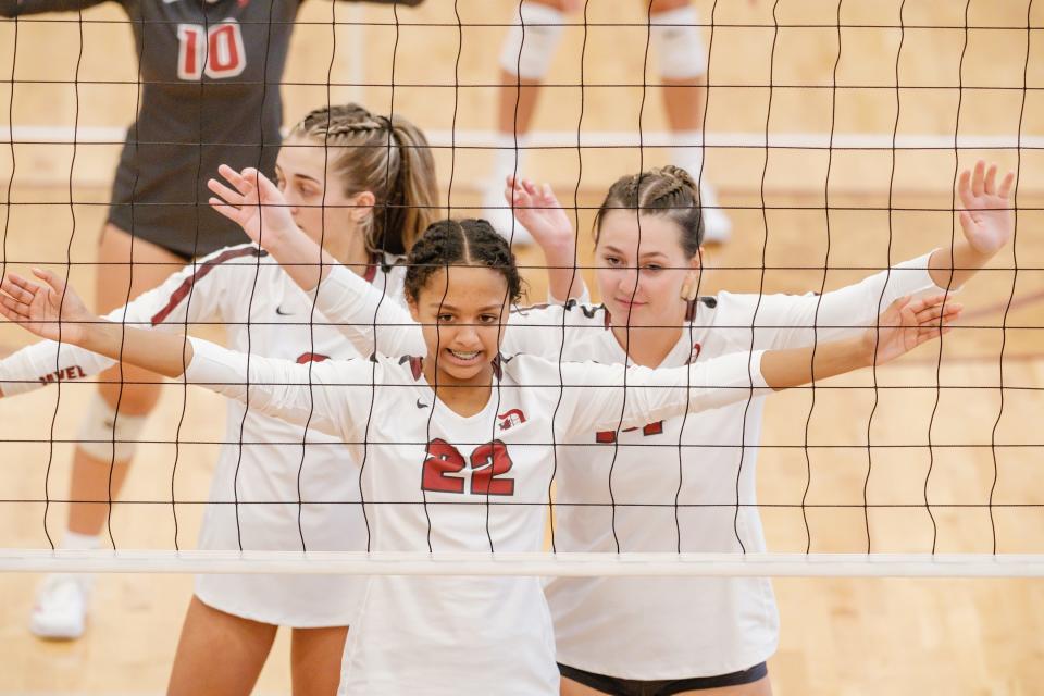 Dover girls volleyball waits for a serve from River View, Saturday, Aug. 20.