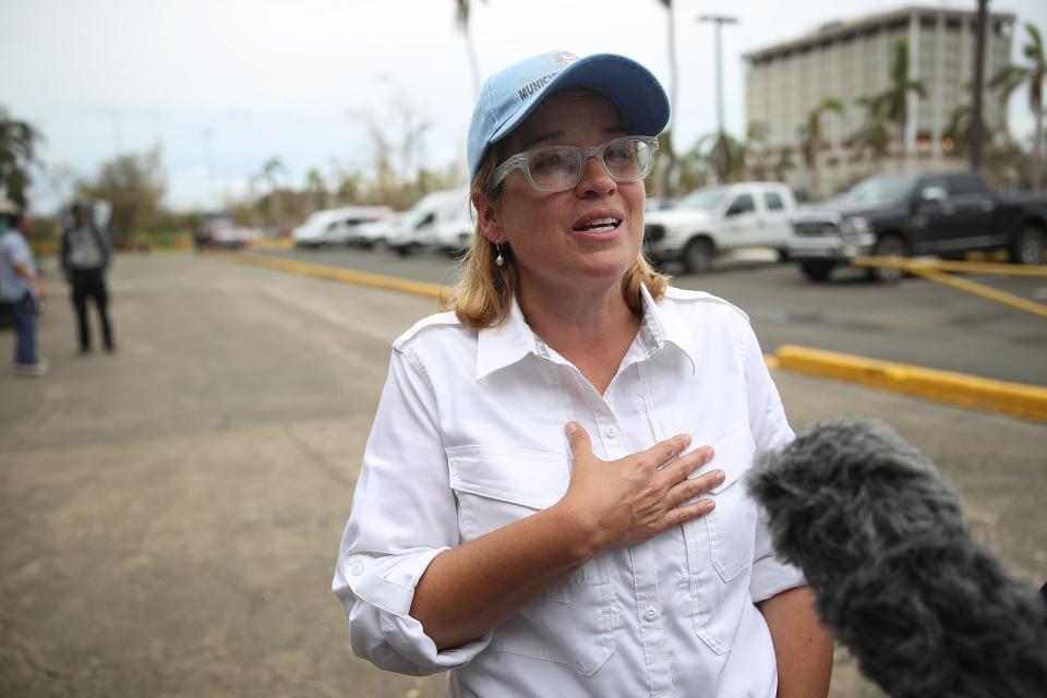 San Juan Mayor Carmen Yulin Cruz outside a temporary government center. (Photo: Joe Raedle/Getty Images)