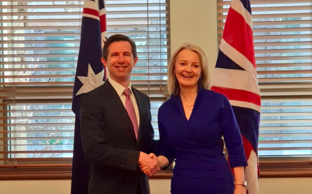 Liz Truss, pictured with Australian counterpart Simon Birmingham, said freedom of movement between the two countries is a possibility (Twitter)