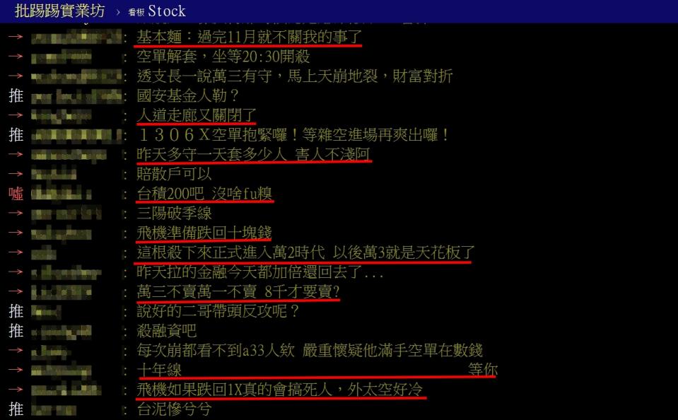 網友討論台股與航空雙雄走勢。圖／翻攝PTT