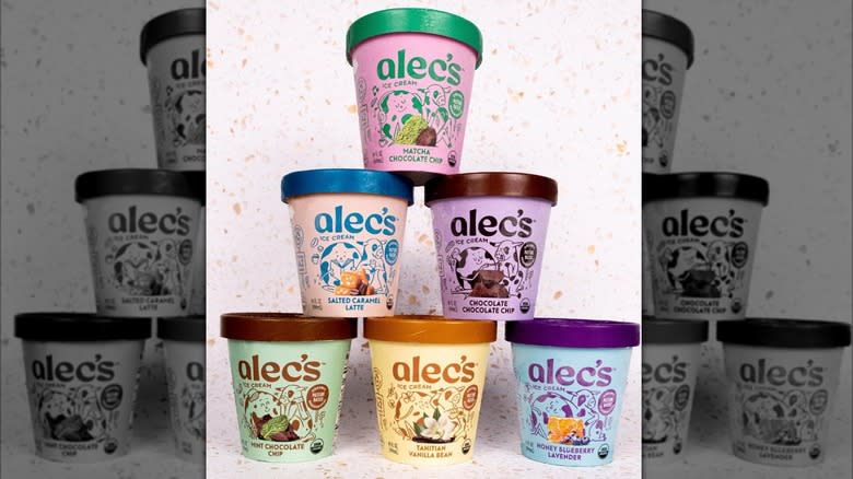 stacked Alec's ice cream pints