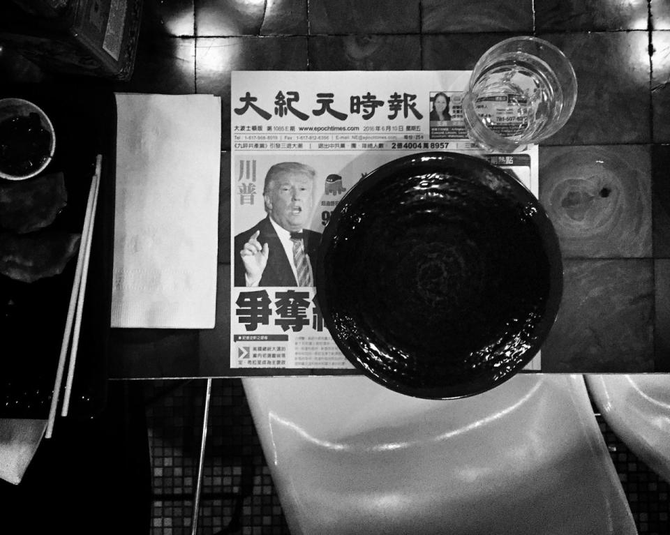 <p>Donald Trump is seen on a placemat at an Asian restaurant in Boston, Mass. (Photo: Holly Bailey/Yahoo News) </p>