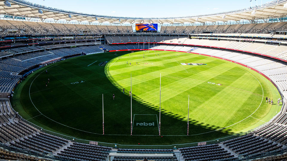 West Coast and the Western Bulldogs, pictured here playing in an empty Optus Stadium.