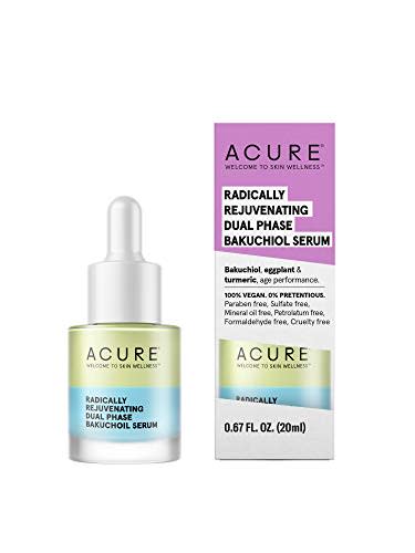 Acure Radically Rejuvenating Dual Phase Bakuchiol Serum, 100% Vegan, Provides Anti-Aging Support, Eggplant & Tumeric, Soothes, Hydrates & Antioxidant Rich, 0.67 Fl Oz