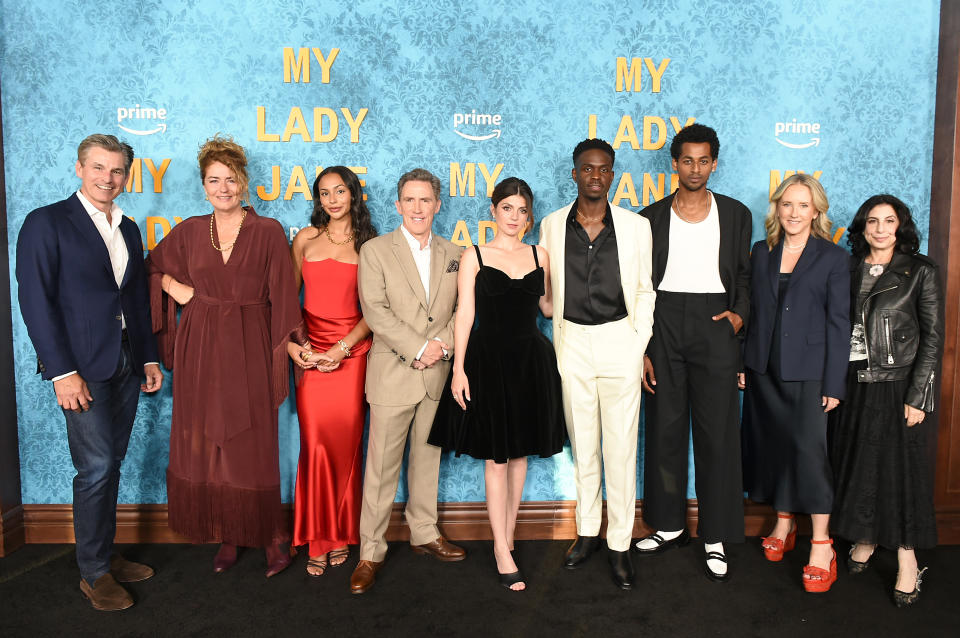 Mike Hopkins, SVP, Prime Video, MGM & Amazon Studios, Anna Chancellor, Abbie Hern, Rob Brydon, Emily Bader, wearing Vivienne Westwood,, Jordan Peters, Michael Workeye, Jennifer Salke, Head of Amazon Studios and Sue Kroll, Head of Marketing, Amazon Studios attend the Prime Video x “My Lady Jane” Global Red Carpet Premiere