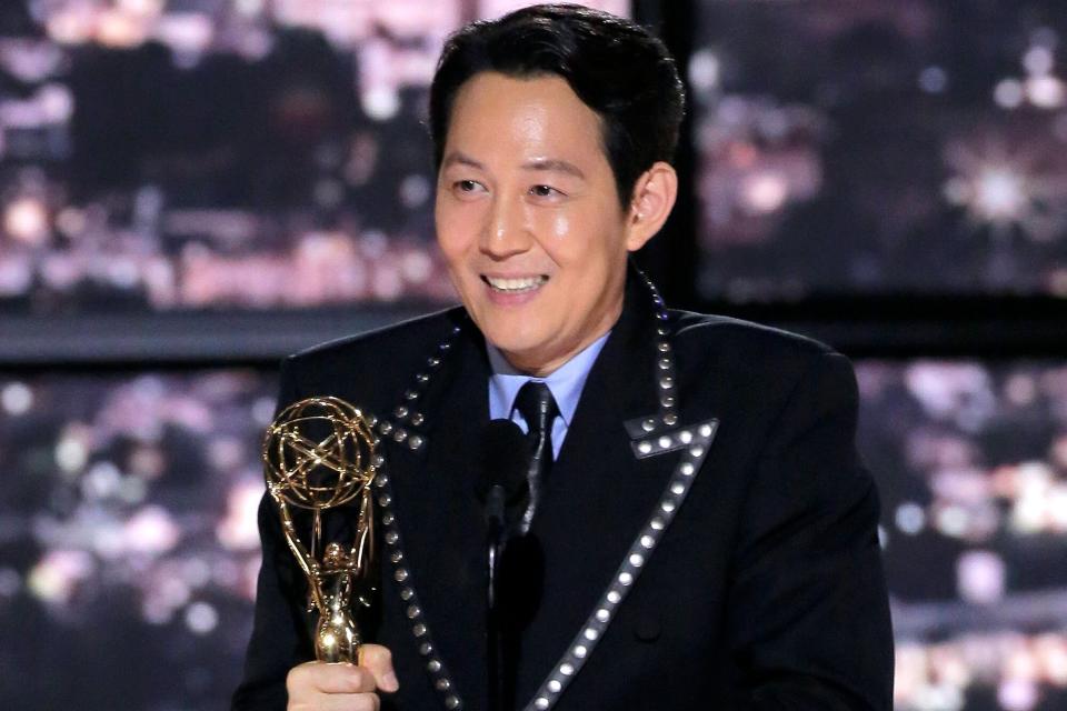 Lee Jung-jae accepts the Outstanding Lead Actor in a Drama Series for "Squid Games" on stage during the 74th Annual Primetime Emmy Awards held at the Microsoft Theater on September 12, 2022
