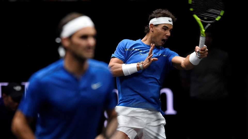 Roger Federer and Rafael Nadal played doubles together at the 2018 Laver Cup. (Image: MICHAL CIZEK/AFP/Getty Images)