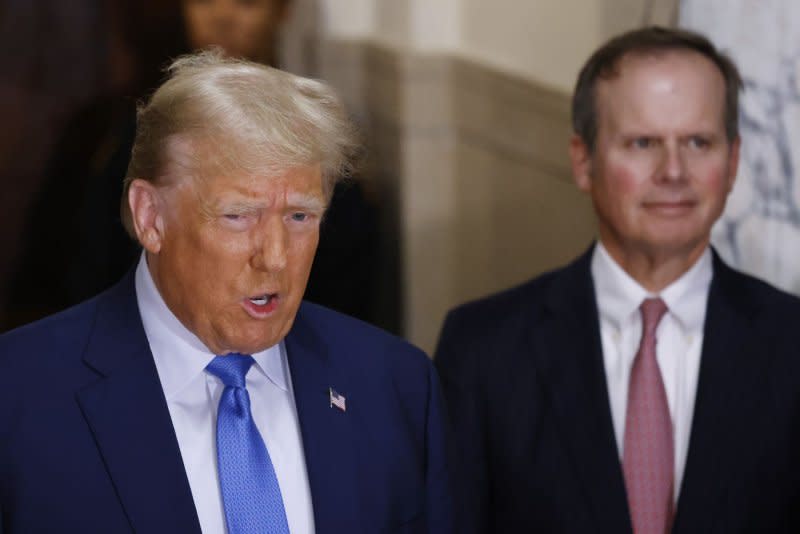 A Colorado district judge ruled Donald Trump is eligible to be on the state's 2024 presidential primary ballot, rejecting claims the former president should be barred under a constitutional amendment that disqualifies candidates who've engaged in "insurrection or rebellion" against the United States. Photo by John Angelillo/UPI