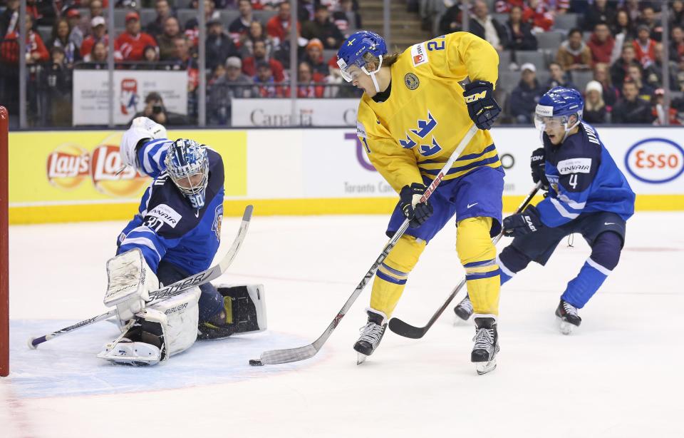 William Nylander was denied twice on breakaways, but Sweden won going away against Finland on Friday. (Photo by Claus Andersen/Getty Images)