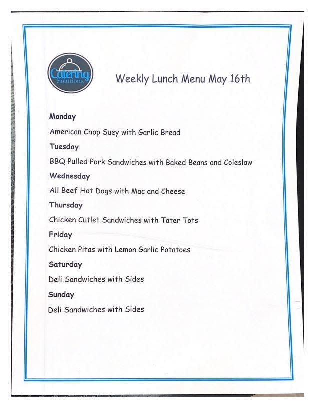 This is the only document DCF found accompanying its report of an investigation into a complaint about food, sanitation and therapy at Aloha Detox Center - a menu of one week's lunch offerings.