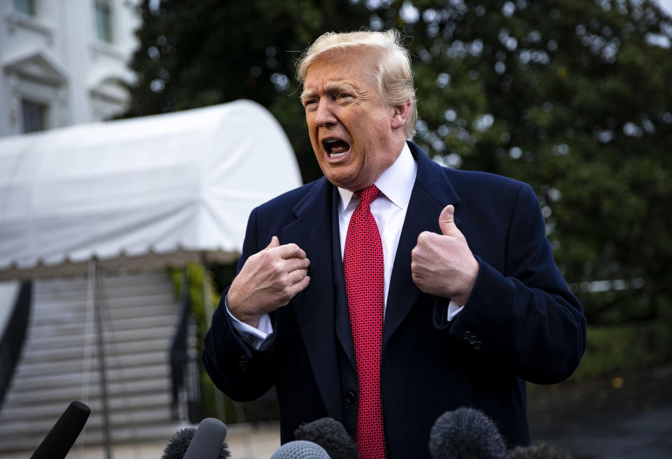&ldquo;Why don&rsquo;t you ask Kellyanne that question, all right?&rdquo; President Donald Trump said in waving off George Conway's criticism. (Photo: Bloomberg via Getty Images)