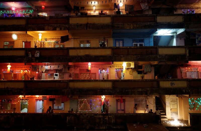 FILE PHOTO: Homes decorated with lanterns and lights as people celebrate the Hindu festival of Diwali, the annual festival of lights, in Mumbai