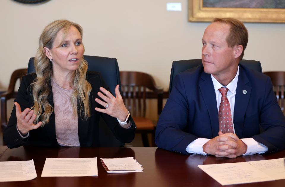 Rep. Katy Hall, R-Ogden, and Sen. Keith Grover, R-Provo, discuss their Equal Opportunity Initiatives bill at the Capitol in Salt Lake City on Wednesday, Jan. 10, 2024. | Kristin Murphy, Deseret News