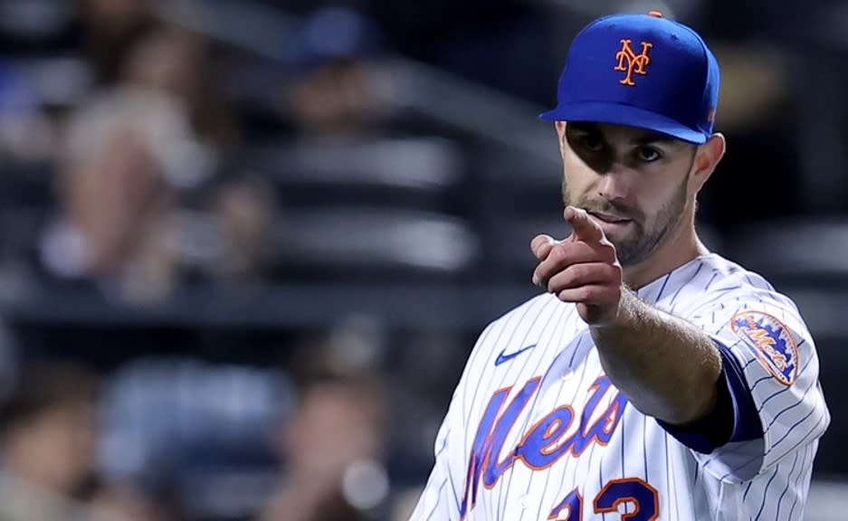 New York Mets starting pitcher David Peterson (23) reacts during the sixth inning against the Miami Marlins at Citi Field.