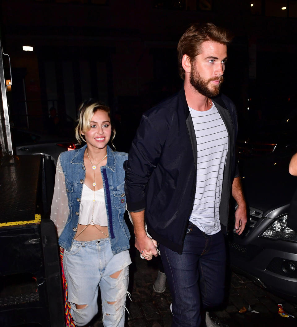 Miley Cyrus and Liam Hemsworth arrive to Catch on September 15, 2016 in New York City.&nbsp;