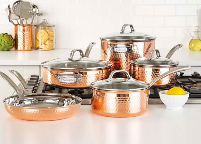 Lagostina Martellata Hammered Copper 10-Piece Cookware Set +