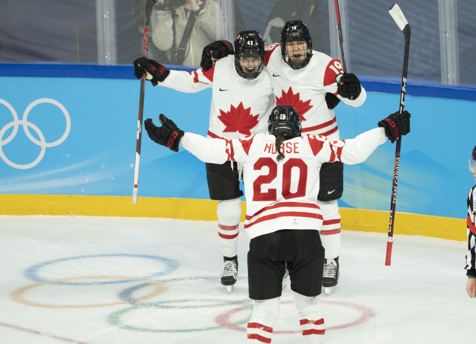 Sarah Nurse played a pivotal role for Team Canada in Beijing.  (Ryan Remiorz/The Canadian Press via AP)