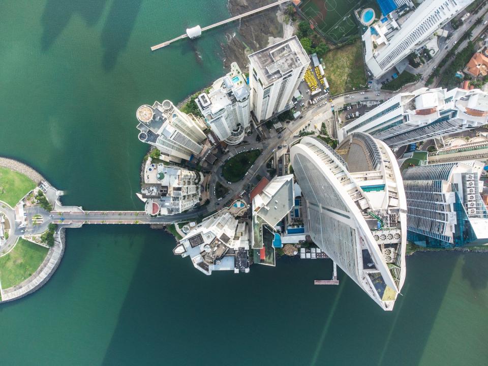 An aerial view of Punta Pacifica and the TOC building.