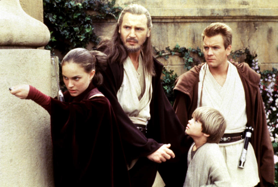 From left, Natalie Portman, Liam Neeson, Jake Lloyd and Ewan McGregor