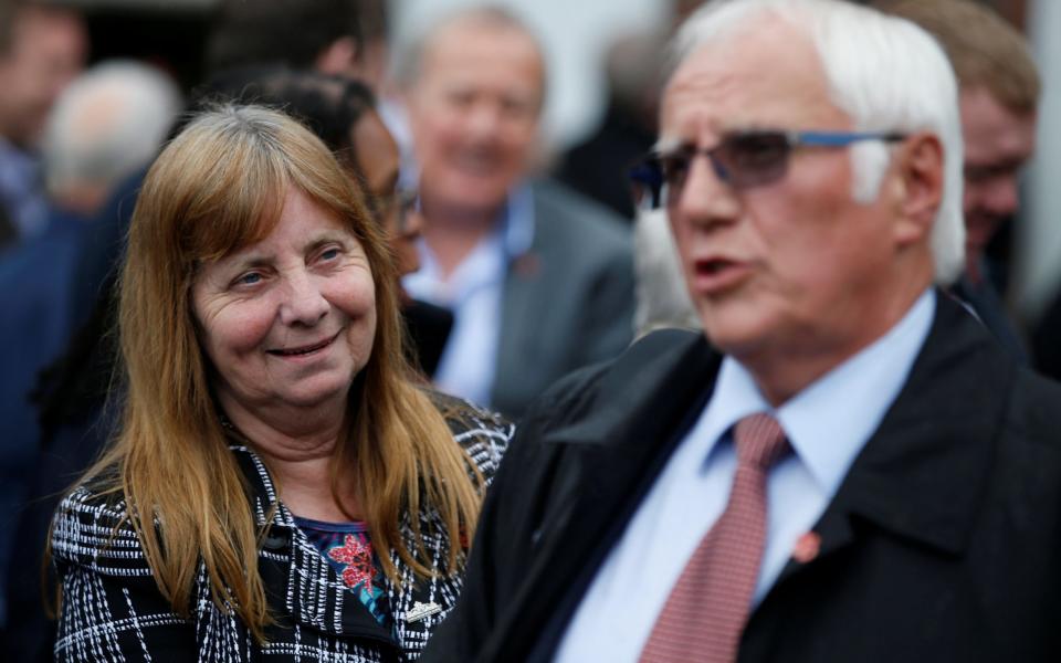 Trevor Hicks and Margaret Aspinall speak to the press outside Parr Hall, where the Crown Prosecution Service announced its Hillsborough disaster charging decision, in Warrington - Credit: Andrew Yates